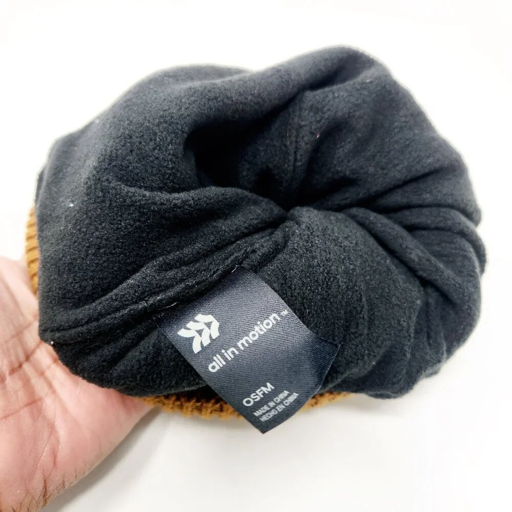 All In Motion | Unisex Brown/Khaki Striped Lined Beanie Hat (OS Fits Most)